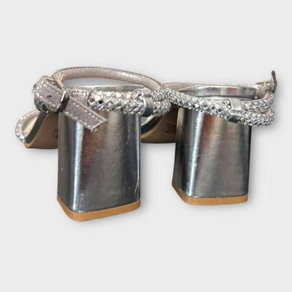 Steve Madden Hurrah Sandal Silver Crystal 6M Block Heels EUC Party Sparkle - Picture 7 of 8